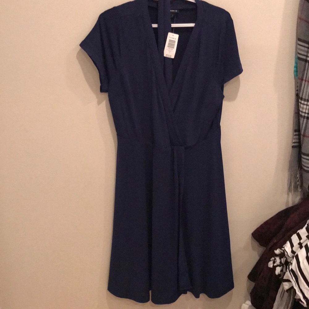 Torrid faux wrap dress, navy blue, NWT